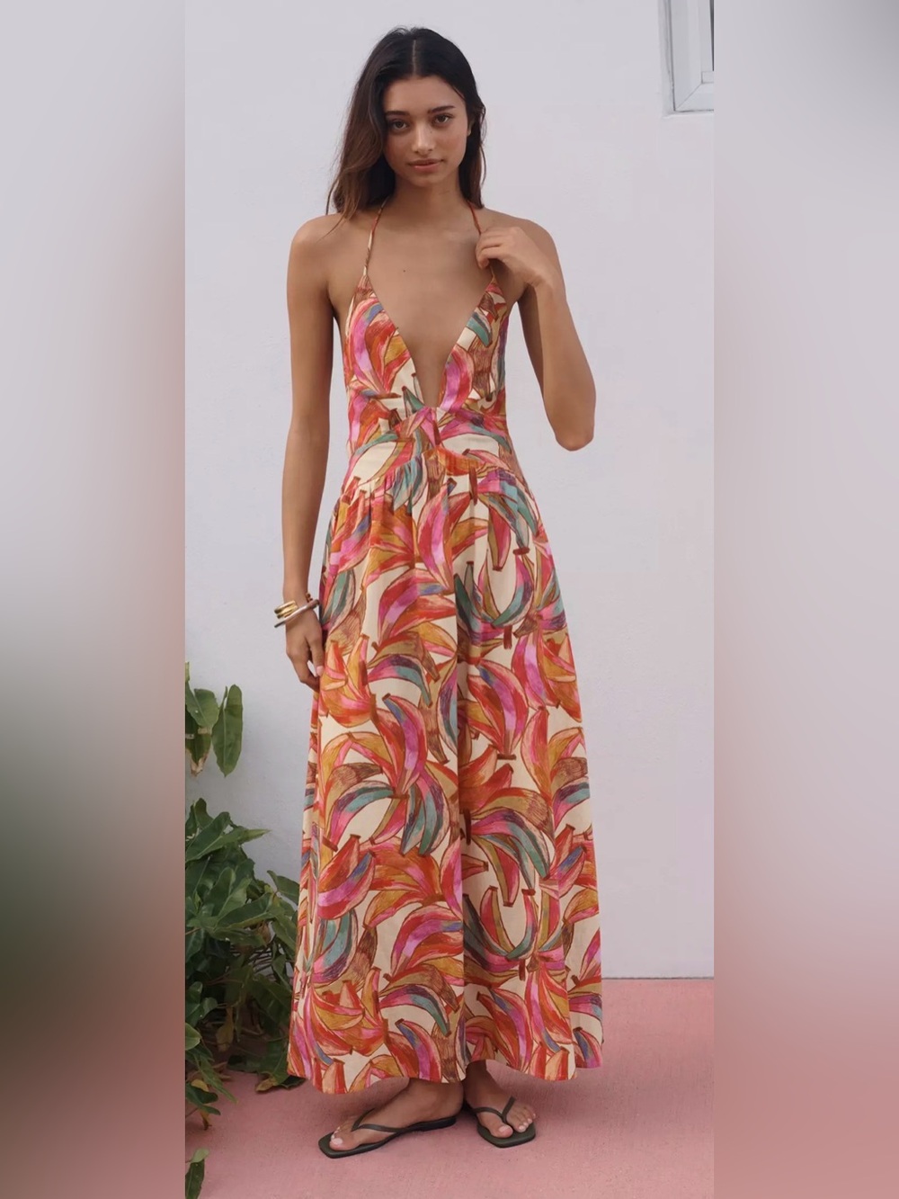 Farm Rio Halter Midi Dress Linen Size Medium NWT